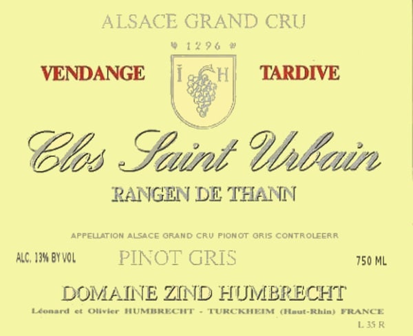 Rượu vang trằng Zind-Humbrecht Clos Saint Urbain Rangen de Thann Vendange Tardive Pinot Gris 1998