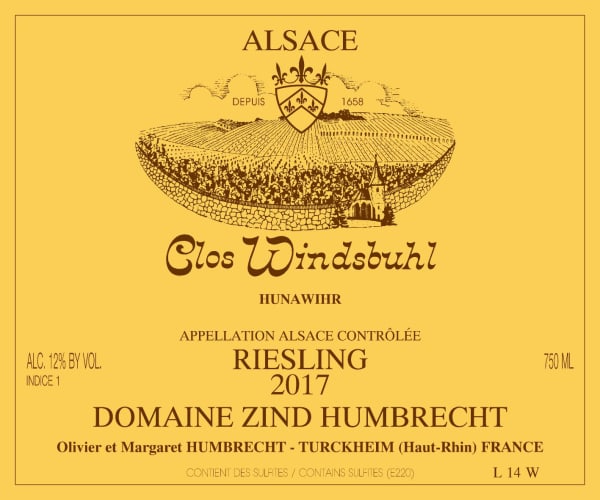 Rượu vang trằng Zind-Humbrecht Clos Windsbuhl Riesling 2017