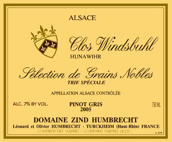 Rượu vang trằng Zind-Humbrecht Clos Windsbuhl Selection de Grains Nobles Trie Speciale 2005