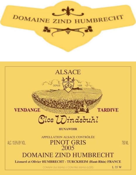 Rượu vang trằng Zind-Humbrecht Clos Windsbuhl Vendange Tardive Pinot Gris 2005
