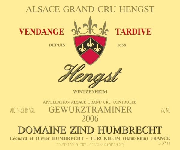 Rượu vang trằng Zind-Humbrecht Hengst Vendange Tardive Gewurztraminer 2006