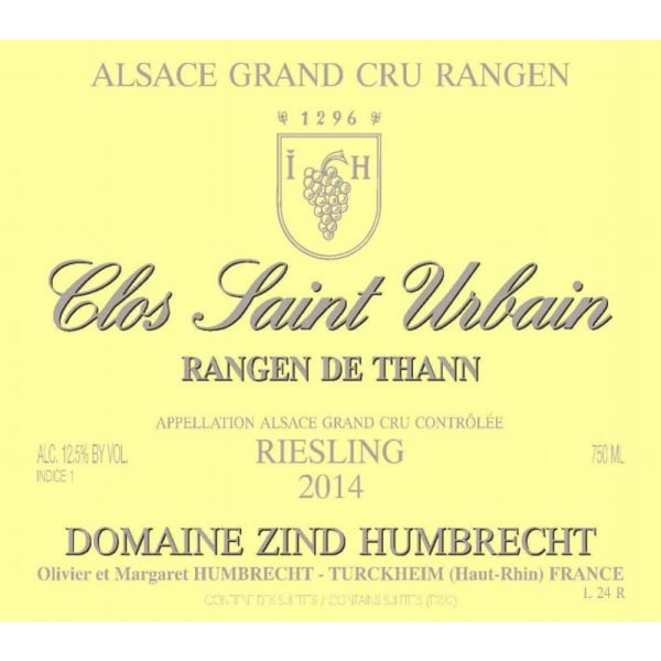 Rượu vang trằng Zind-Humbrecht Rangen de Thann Clos St. Urbain Grand Cru Riesling 2014